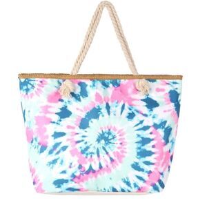 XL Tote Bag Tie-dyed Blue Pink White Full Zip Closure NEW Tags
